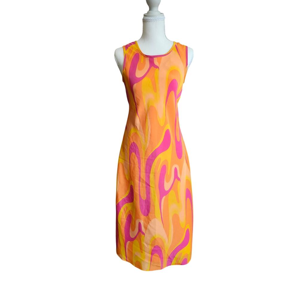 Copper Key Women's Size Med Sleeveless Midi Dress Retro 1960s Psychedelic Swirl